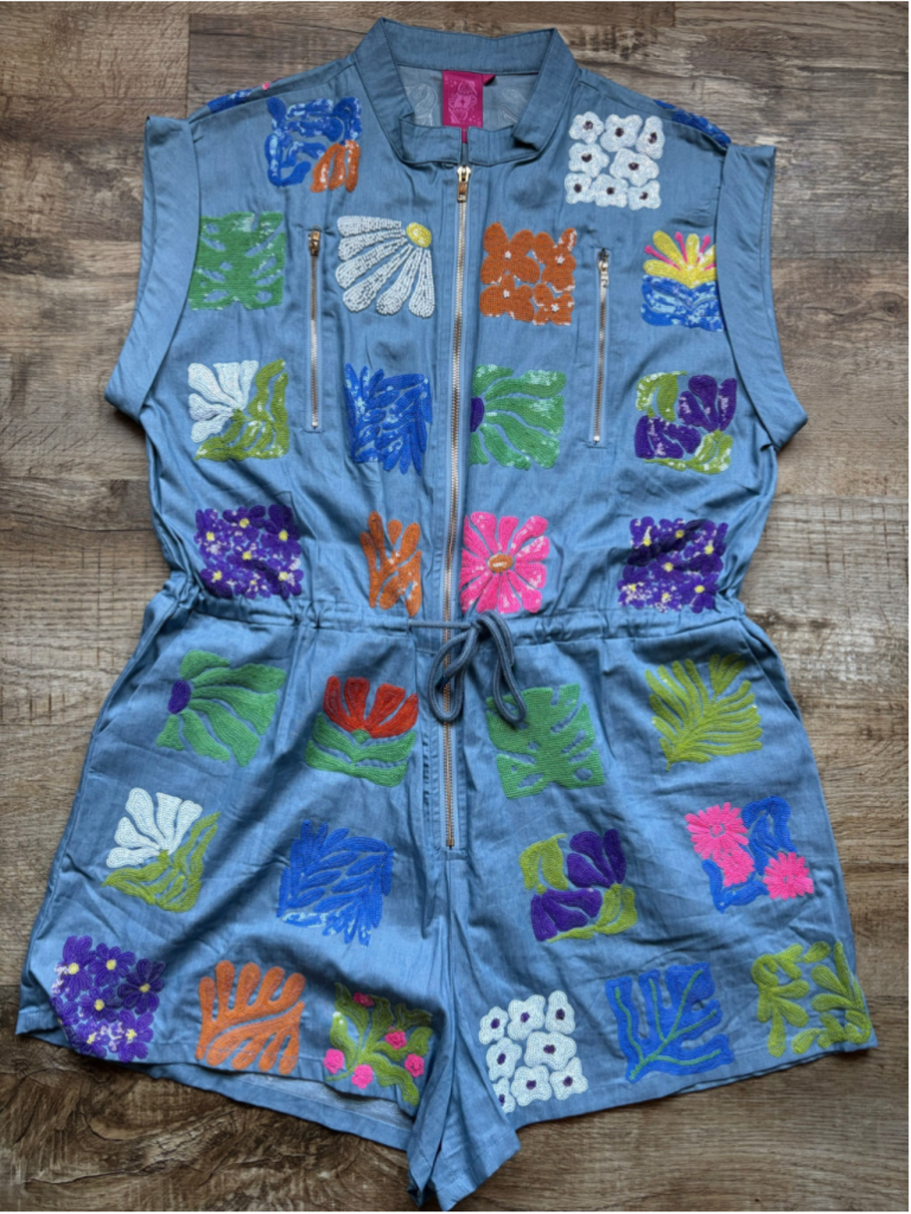Queen of Sparkles Floral Panel Denim Sequin Jumper - XL